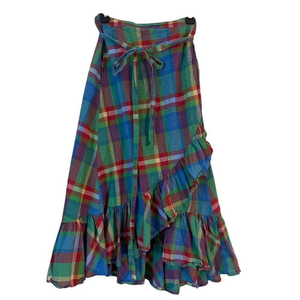 Kiel James Patrick Summer Soiree Plaid True Wrap Ruffle Skirt Size 10
